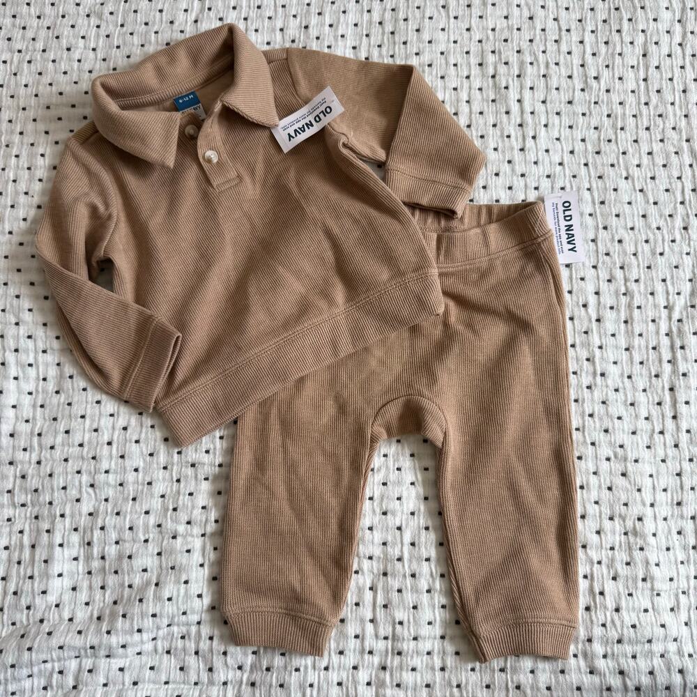 NWT Old Nay Knit Ribbed Outfit 2 Piece Henley Polo Shirt Baby Boy 6-12 Months